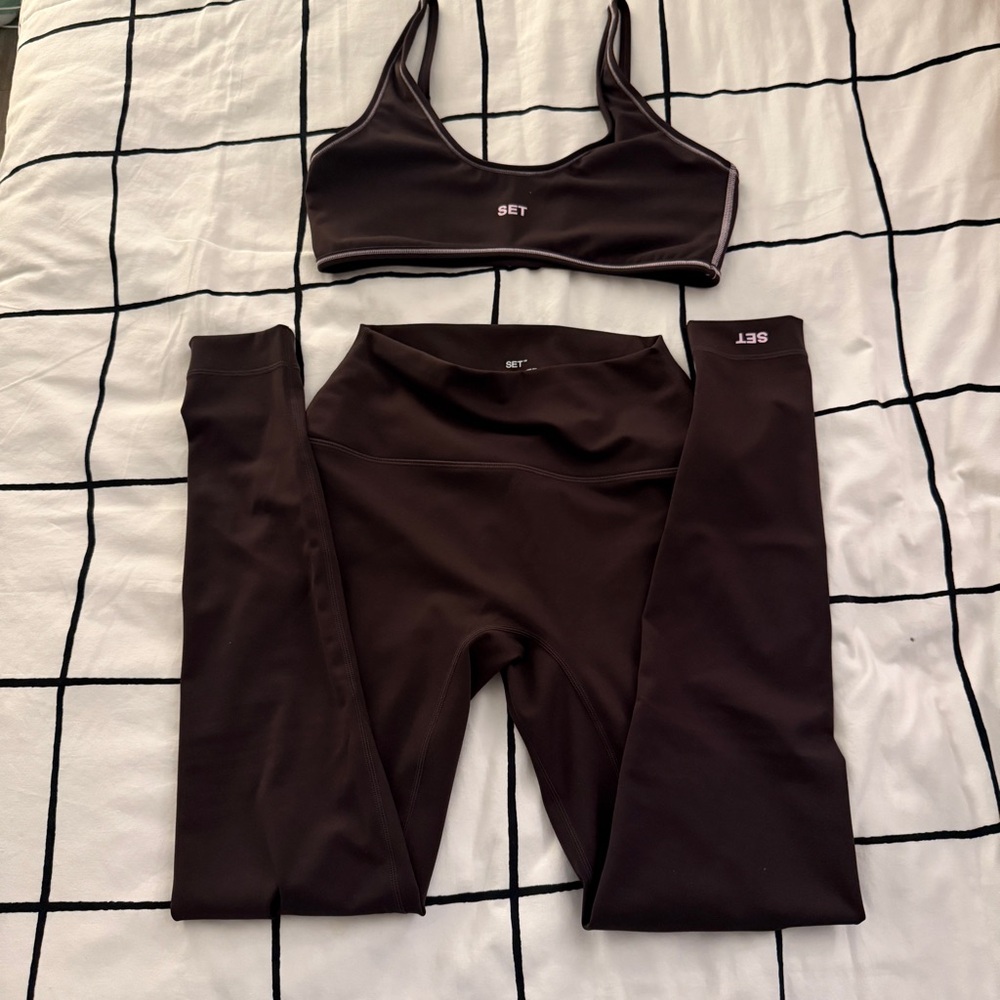 SOLD | SET Active Sportbody Espresso Sporty Stitch Bra + High-Rise Leggings